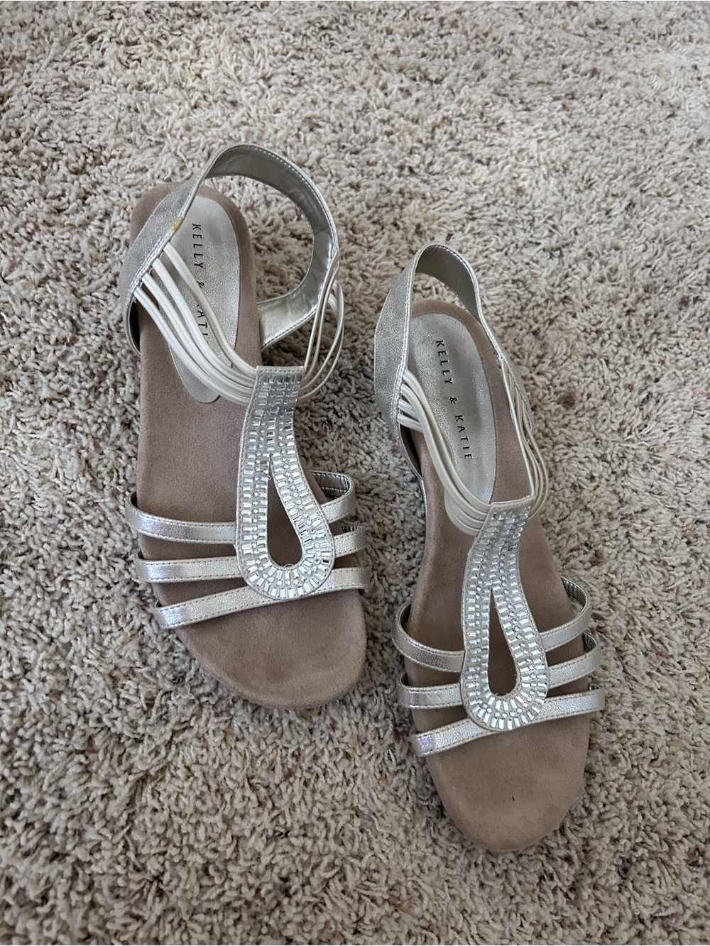 Kelly & Katie Silver Crystal Teardrop T-Strap Sandals